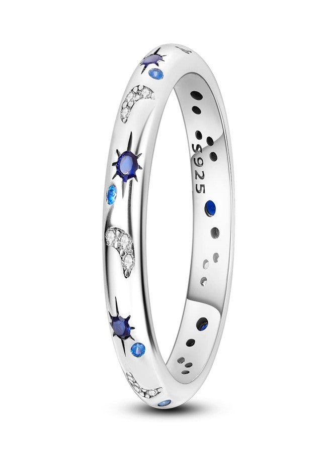 NARMO 925 Ring for Women Sterling Silver Moon and Star Rings Cubic Zirconia Stackable Ring Size 9 - Image 1
